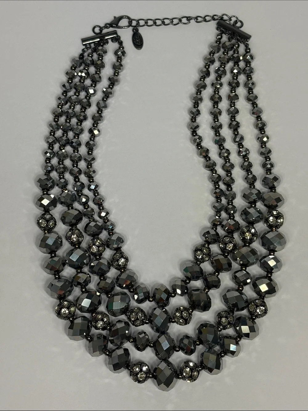 Dazzling Multi-Strand Faux Hematite Crystal Statement Necklace Sparkle X 100!